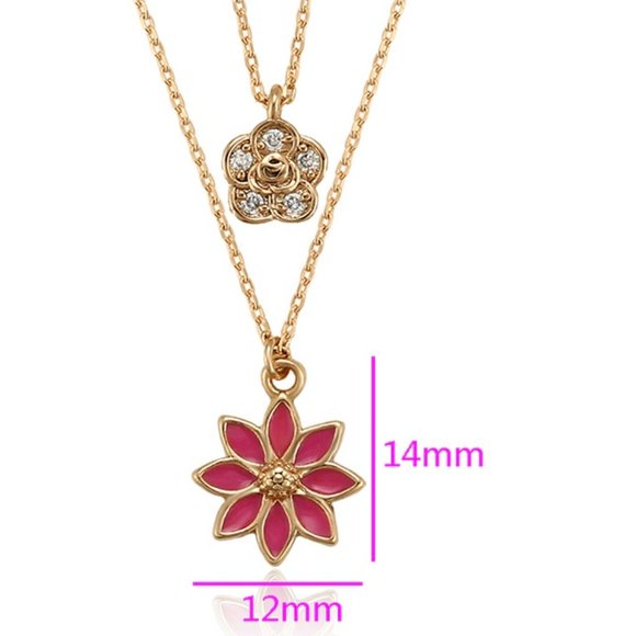 Double Layer Flower 18KGP CZ Necklace - Picture 2 of 10